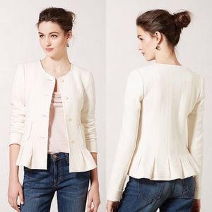 Anthro Elevenses Francie Ivory Wool Peplum Jacket